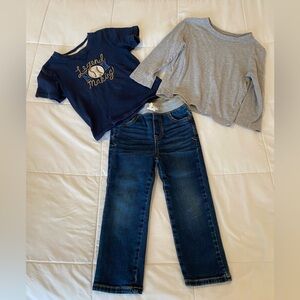 3t outfit. Cat & Jack jeans, Jumping Beans baseball shirt, Circo gray shirt